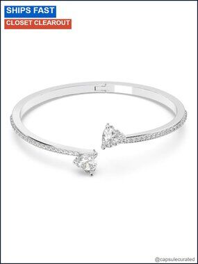 Swarovski Crystal Heart Bangle Bracelet Rhodium Finish